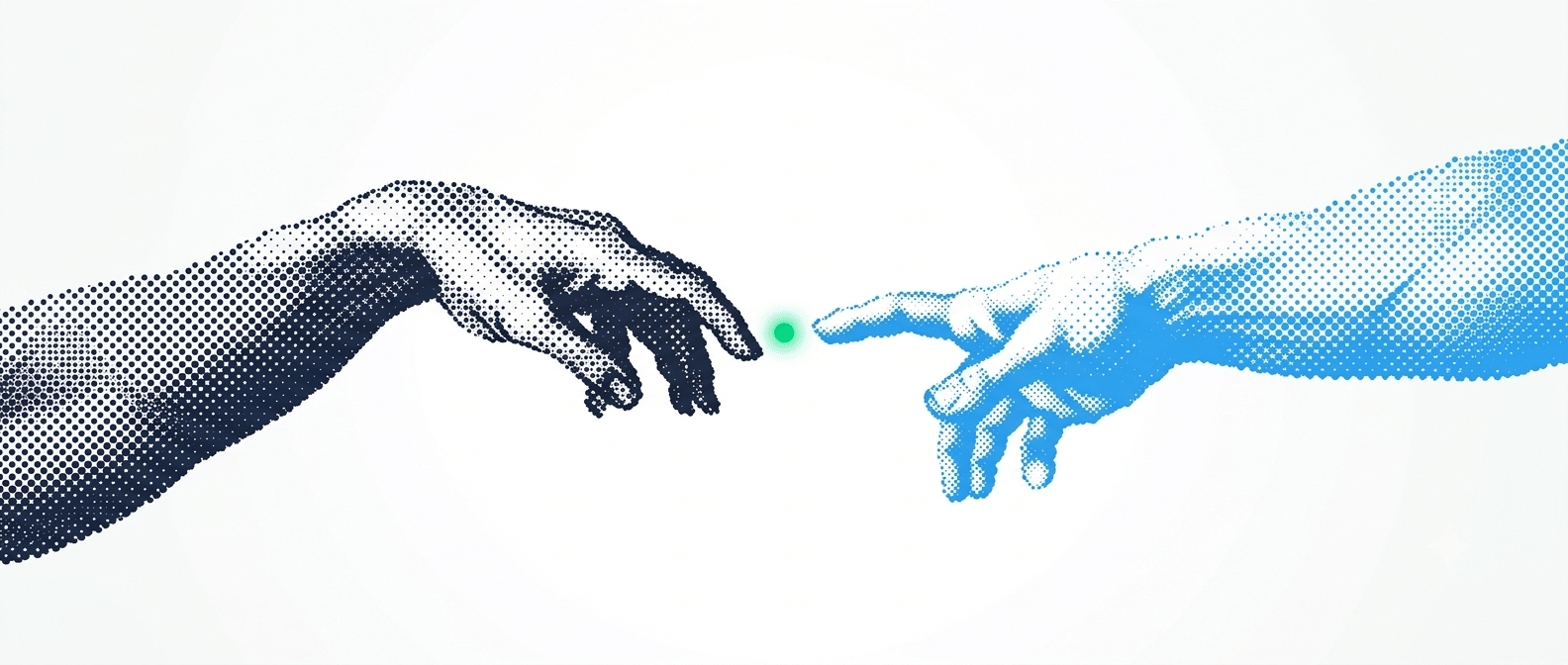 The hands from the Creation of Adam rendered in halftone dots